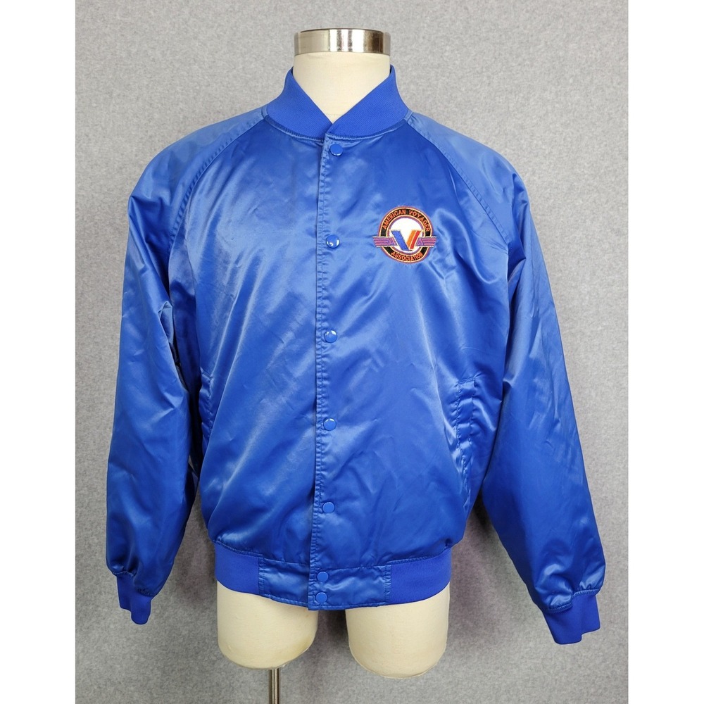 Westark Mens XL Blue Satin Bomber Jacket American Voyager‎ Association Patch